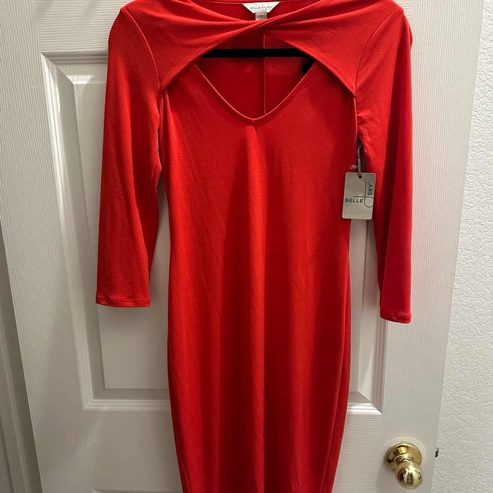 Belle Sky Red Sexy designer Long Sleeve Dress XS